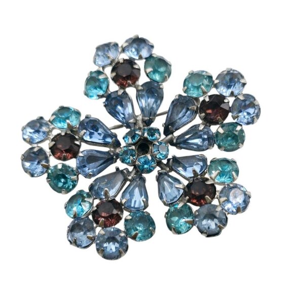 Beautiful Kramer Ny Blue And Purple Flower Brooch (A8137) - Picture 2 of 4